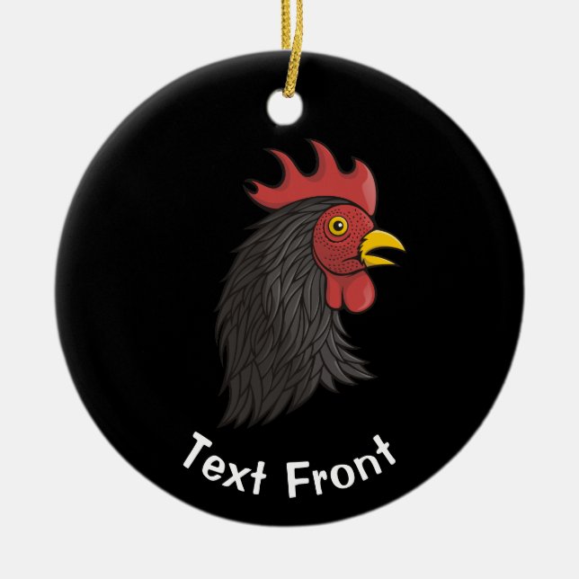 Black Rooster's Head Ceramic Tree Decoration (Front)