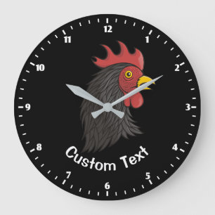 Black Rooster's Head Large Clock
