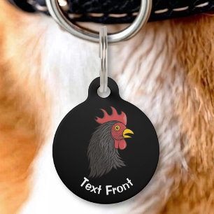 Black Rooster's Head Pet Tag