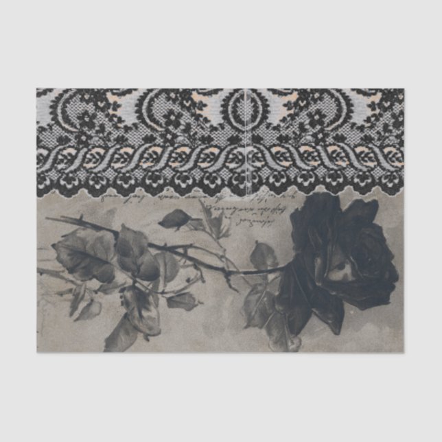 BLACK ROSE BLACK LACE HALLOWEEN Tissue Paper (Front)