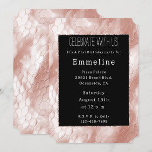 Black Rose Blush Pink Snake Skin Invitation