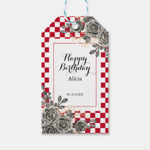 Black Rose Burgundy & White Chequered Birthday Gift Tags