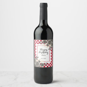 Black Rose Burgundy & White Chequered Birthday Wine Label