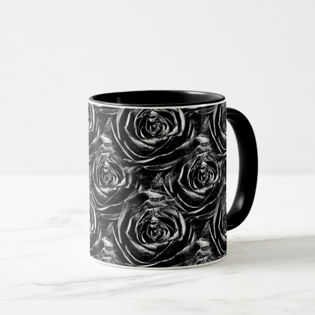 Black Rose Centre Abstract Floral Photo Pattern Mug (Front Right)