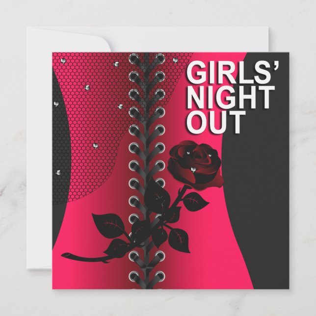 Black Rose Corset Girls Night Out | coral Invitation (Front)
