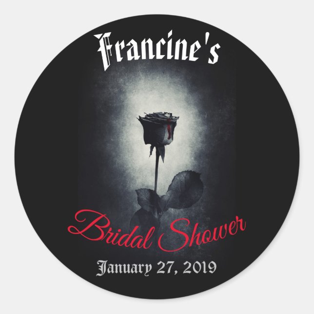 Black Rose Dark Bridal Shower Classic Round Sticker (Front)