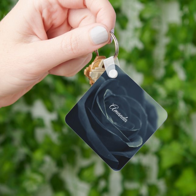 Black Rose Dark Gothic Flower Photo Key Ring (Hand)