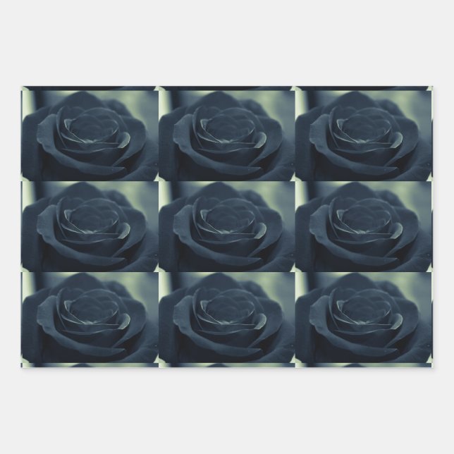 Black Rose Dark Gothic Flower Photo Patterned Wrapping Paper Sheet (Front 2)