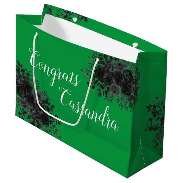Black Rose Dark Gothic Graduation Party Green Large Gift Bag (Front Angled)