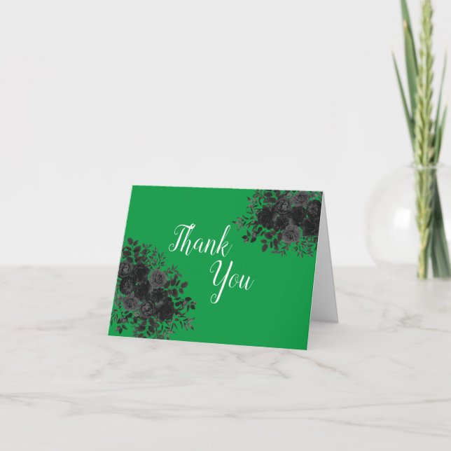 Black Rose Dark Gothic Graduation Party Green Thank You Card (Front)