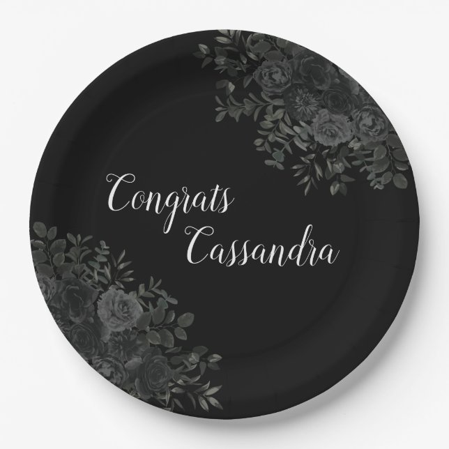Black Rose Dark Gothic Graduation Party Paper Plate (Front)