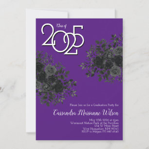 Black Rose Dark Gothic Graduation Party Purple Invitation