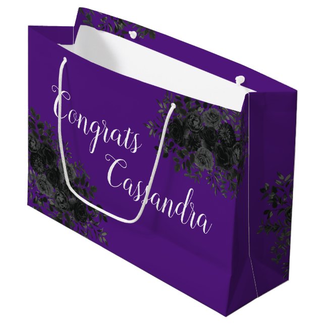 Black Rose Dark Gothic Graduation Party Purple Large Gift Bag (Front Angled)