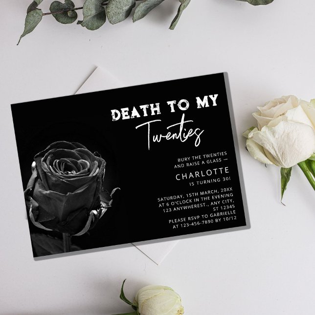 Black Rose "Death to My 20s" 30th Birthday Invitation (lack Rose _Death to My 20s_ 30th Birthday Invitation)