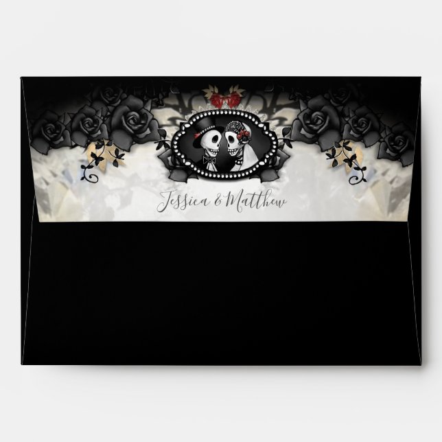 Black Rose Elegant Halloween Wedding Envelope (Back (Top Flap))