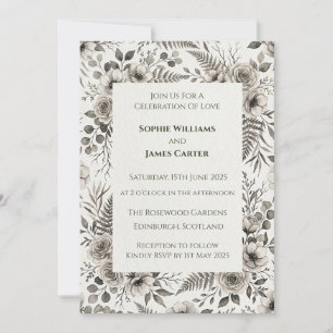 Black Rose Fern Wedding Invitation