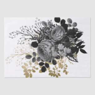 Black Rose Floral Bouquet Watercolor Decoupage Tissue Paper