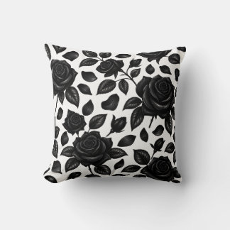 Black Rose Floral Cushion