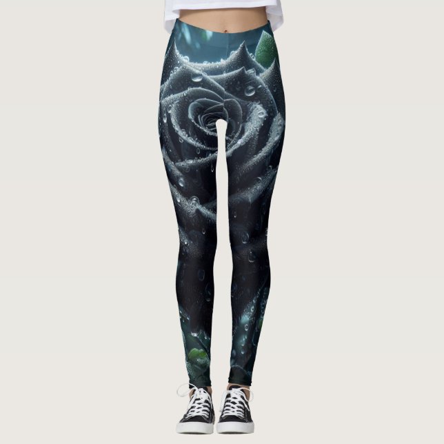 Black Rose Floral  Leggings (Front)