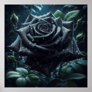 Black Rose Floral Poster