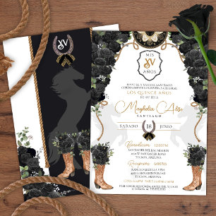Black Rose Floral Western Charro Quinceañera Invitation