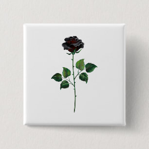 Black rose flower 15 cm square badge