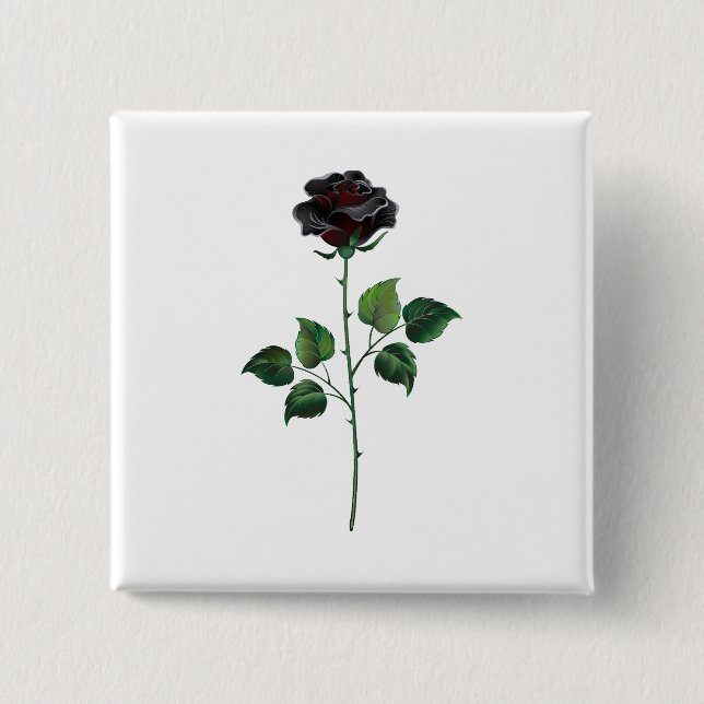 Black rose flower 15 cm square badge (Front)