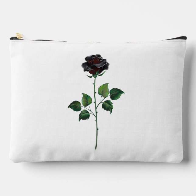 Black rose flower accessory pouch (Front)