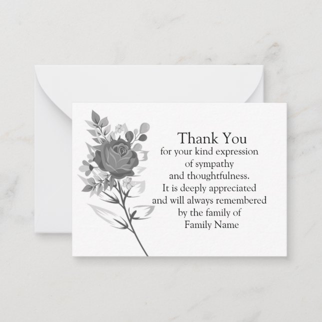 Black Rose Flower After Funeral Thank You Card (Front)