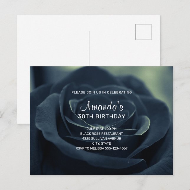 Black Rose Flower Dark Gothic Vibe Birthday Invitation Postcard (Front/Back)