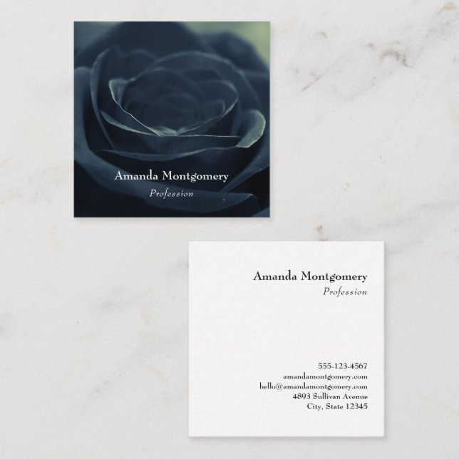 Black Rose Flower Dark Gothic Vibe Square Business Card (Front/Back)
