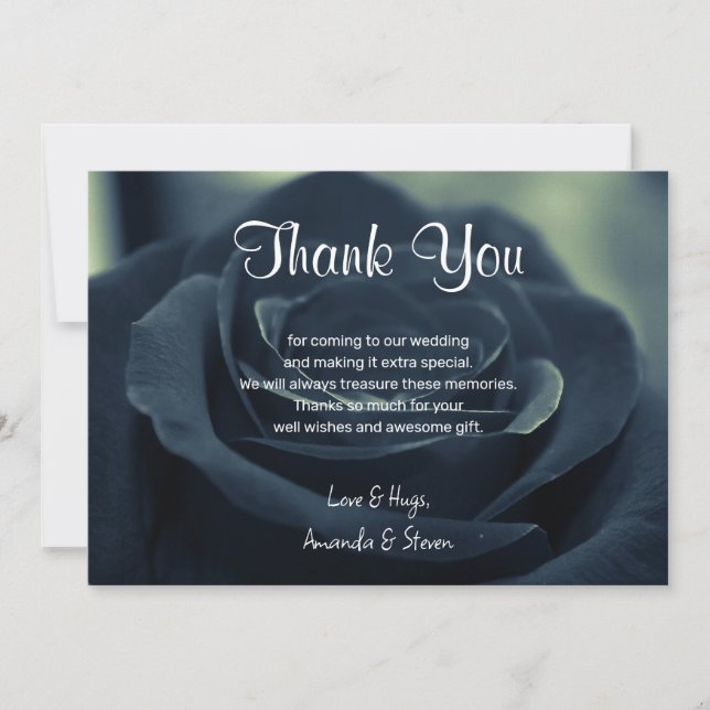 Black Rose Flower Dark Gothic Vibe Wedding Thank You Card (Front)