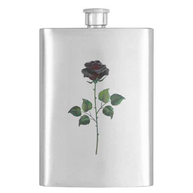 Black rose flower hip flask (Front)