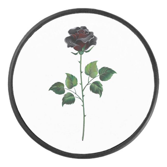 Black rose flower hockey puck (Front)