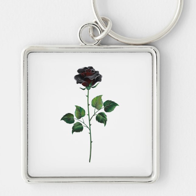 Black rose flower key ring (Front)