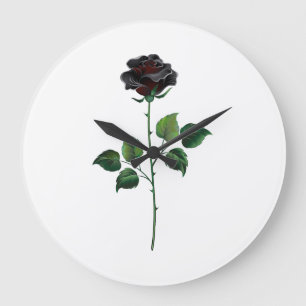 Black rose flower large clock