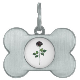 Black rose flower pet ID tag