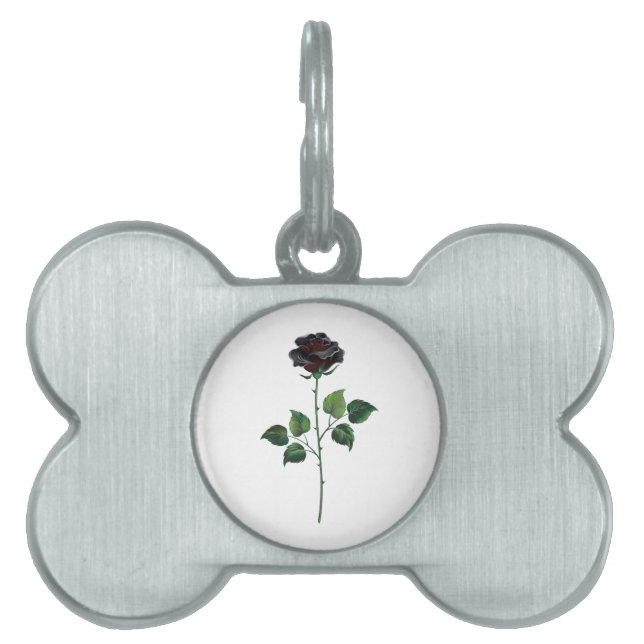Black rose flower pet ID tag (Front)