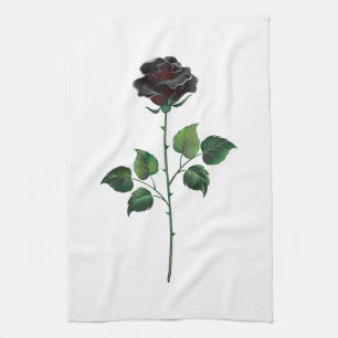 Black rose flower tea towel