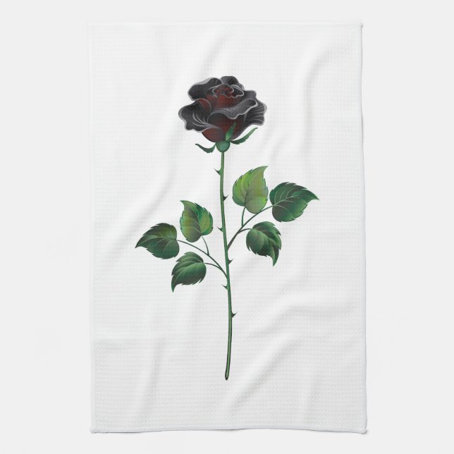 Black rose flower tea towel (Vertical)