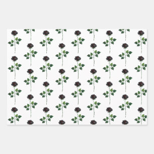 Black rose flower wrapping paper sheet