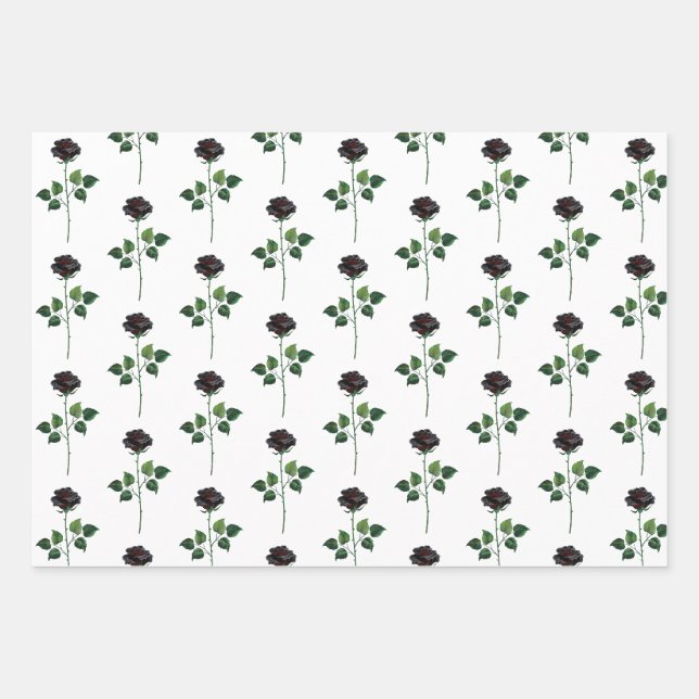 Black rose flower wrapping paper sheet (Front)