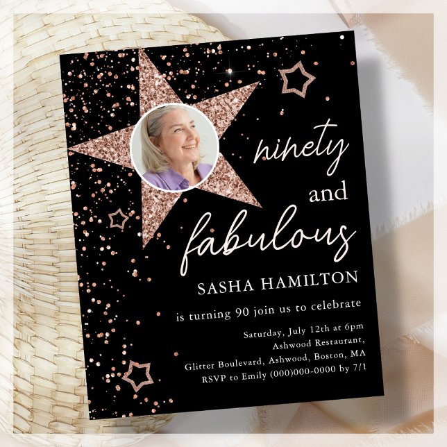 Black & Rose Gold 90th Birthday Budget Invitation (Creator Uploaded)