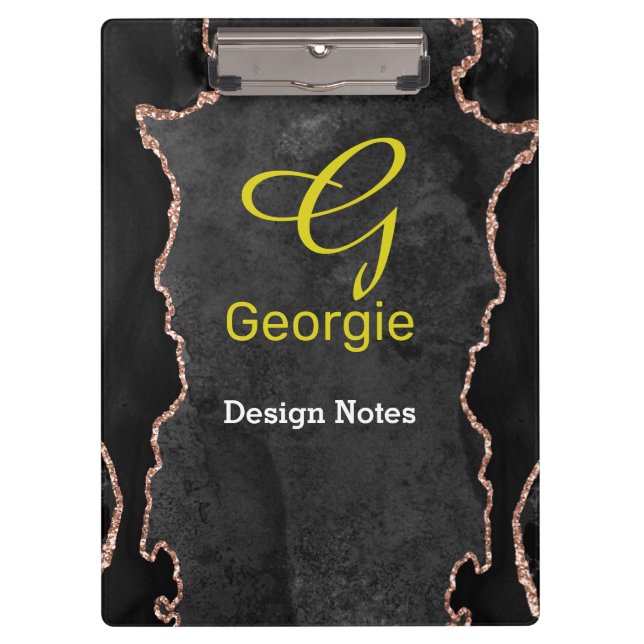 Black & Rose Gold Agate Clipboard (Front)