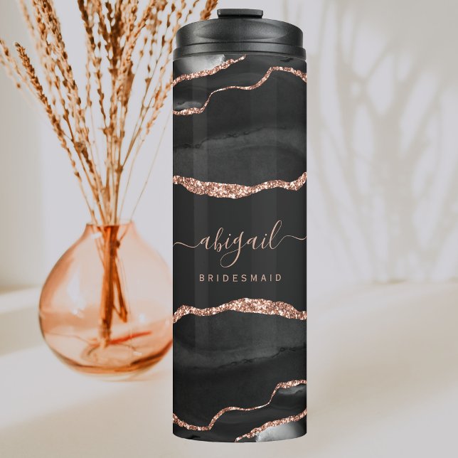 Black Rose Gold Agate Dark Bridesmaid Wedding Thermal Tumbler (Creator Uploaded)