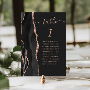 Black Rose Gold Agate Dark Guest Names Wedding Table Number