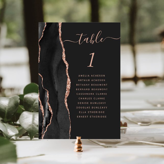 Black Rose Gold Agate Dark Guest Names Wedding Table Number (Creator Uploaded)