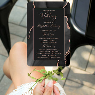 Black Rose Gold Agate Dark Wedding Program Hand Fan