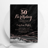Black Rose Gold Agate Marble 50th Birthday