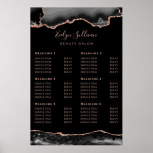 Black Rose Gold Agate Price List Poster